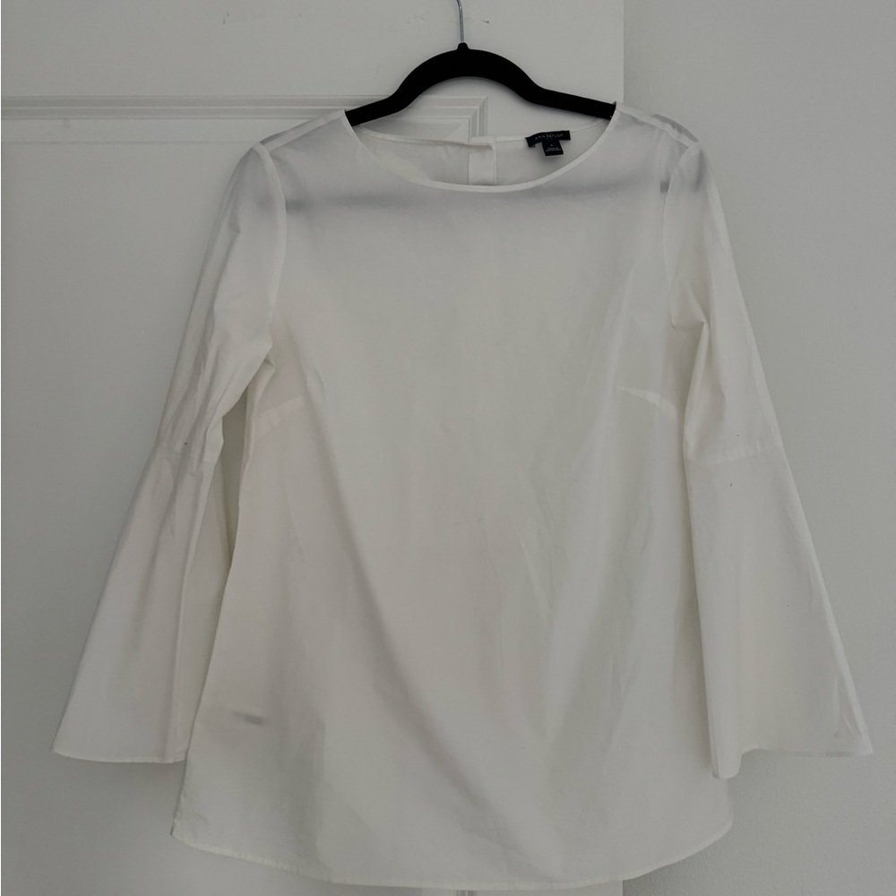 Ann Taylor women’s white poplin bell sleeve button back blouse shirt top SMALL